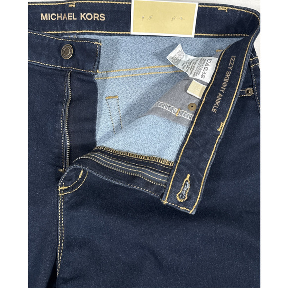 Michael Kors Womens Izzy Skinny Ankle Mid Rise Stretch Dark Rinse Crop Jeans S14 - Picture 3 of 7